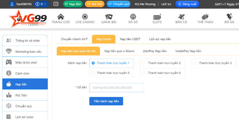 Những hình thức nạp tiền VG99 hiện nay 